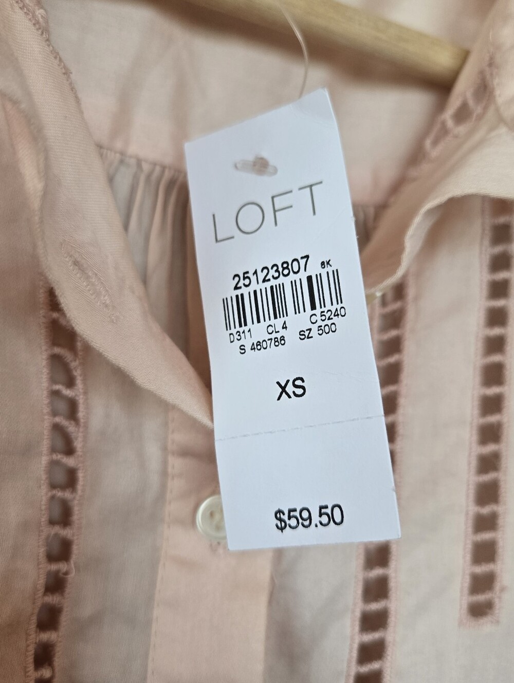 NWT Loft Soft Blush Pink Embroidered Pintuck Peasant Blouse XS - Picture 6 of 10